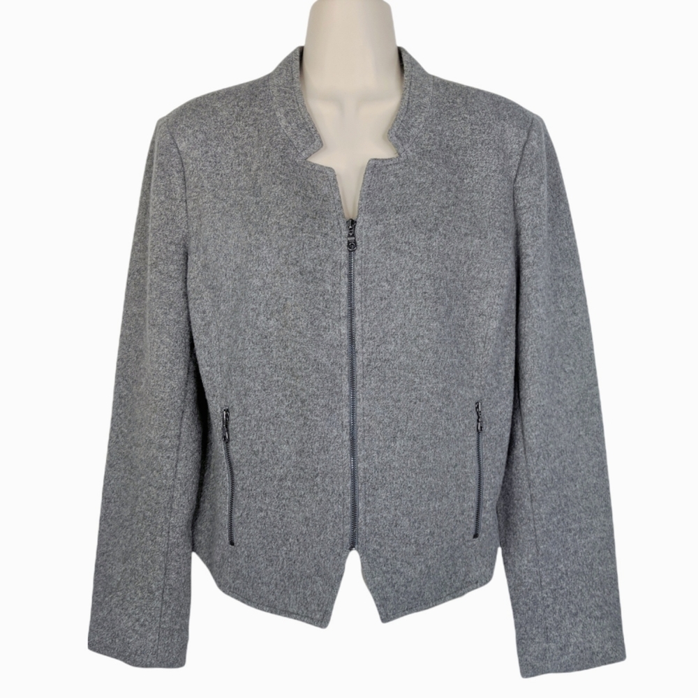 LOFT Grey Felt Zip Pocket Jacket Sz 10